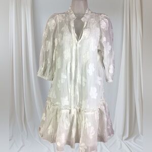 Sundance Fanciful 3D Floral Flounce Hem Dress Semi Sheer Snow White Size XS